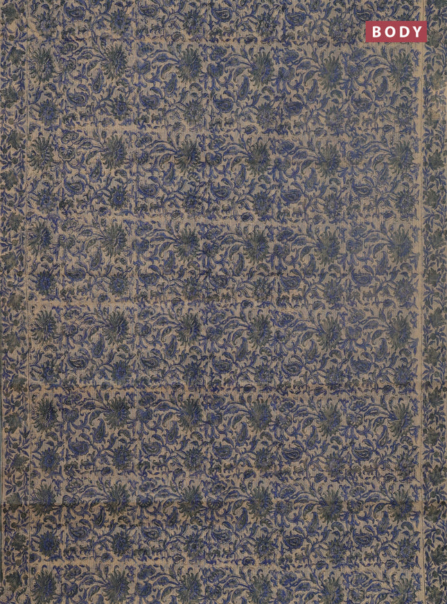 Kota doria saree sandal and blue with allover prints and printed border