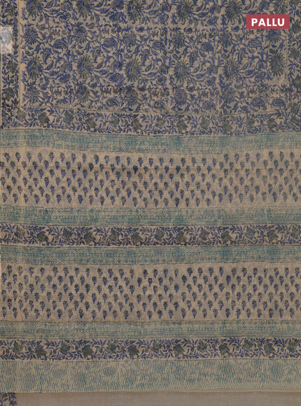 Kota doria saree sandal and blue with allover prints and printed border