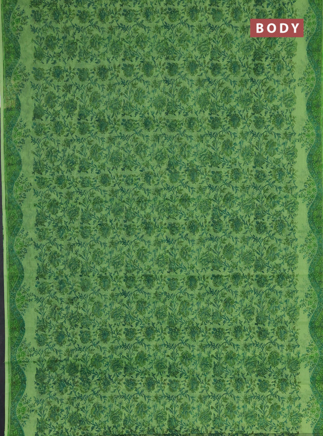 Kota doria saree light green with allover prints and printed border