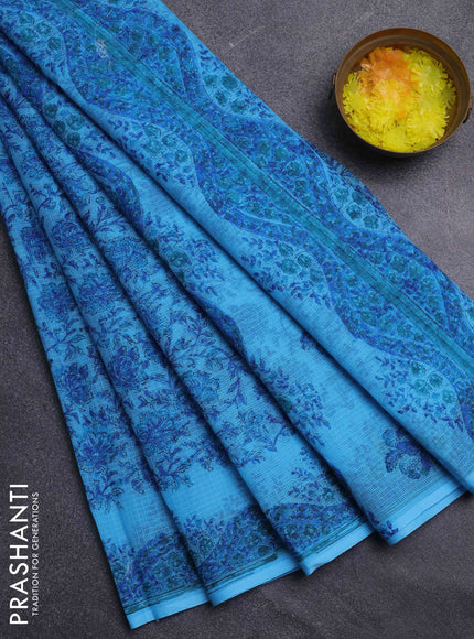Kota doria saree blue with allover prints and printed border