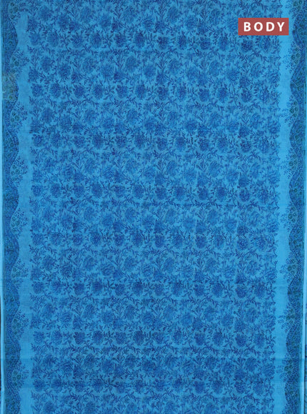 Kota doria saree blue with allover prints and printed border