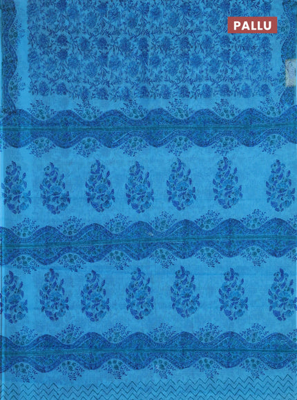 Kota doria saree blue with allover prints and printed border
