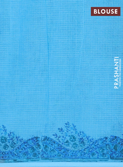Kota doria saree blue with allover prints and printed border