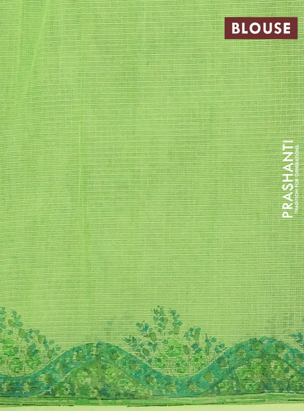 Kota doria saree light green with allover prints and printed border