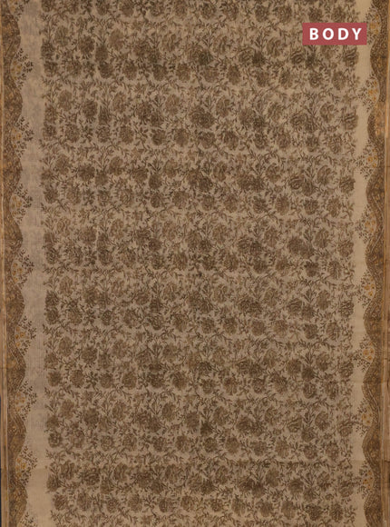 Kota doria saree brown with allover prints and printed border