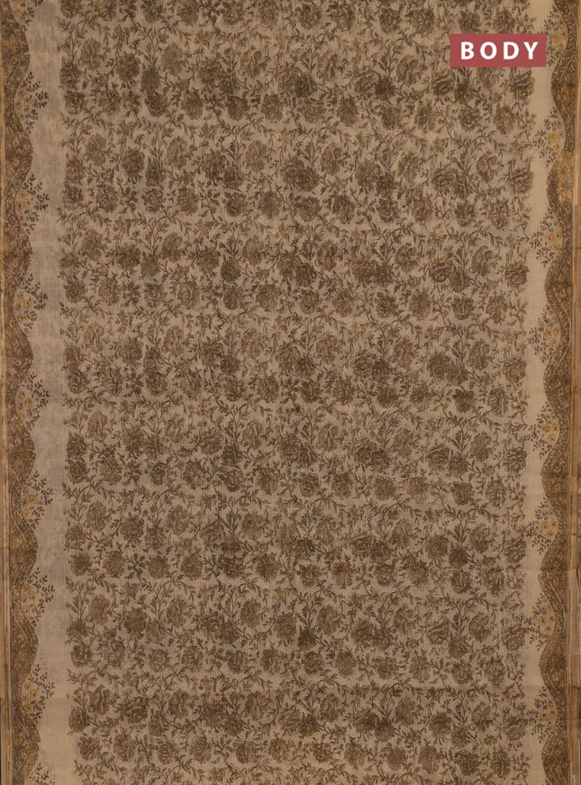 Kota doria saree brown with allover prints and printed border