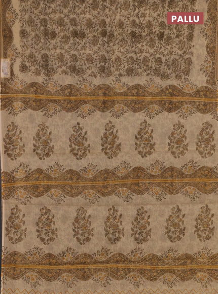 Kota doria saree brown with allover prints and printed border