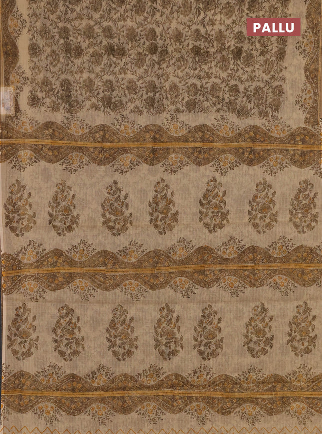 Kota doria saree brown with allover prints and printed border