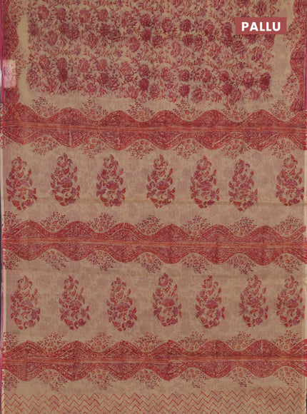 Kota doria saree sandal and mauve pink with allover prints and printed border