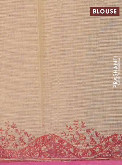 Kota doria saree sandal and mauve pink with allover prints and printed border