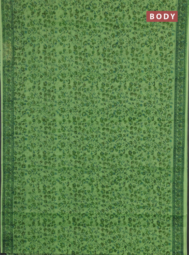 Kota doria saree light green with allover prints and printed border