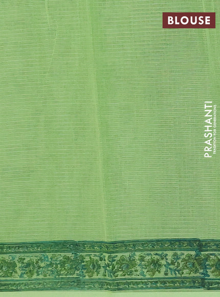 Kota doria saree light green with allover prints and printed border