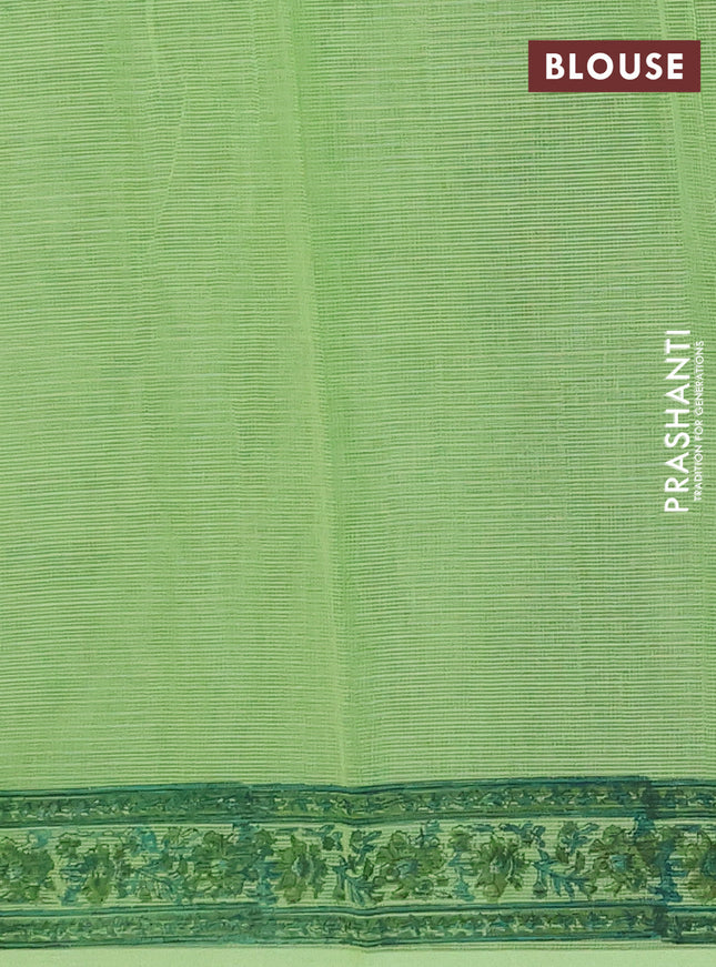 Kota doria saree light green with allover prints and printed border
