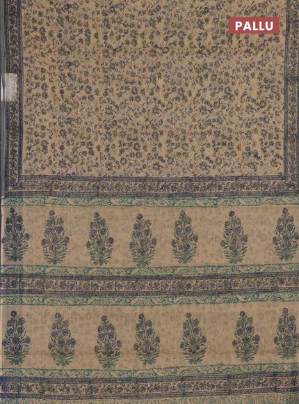 Kota doria saree sandal and grey with allover prints and printed border