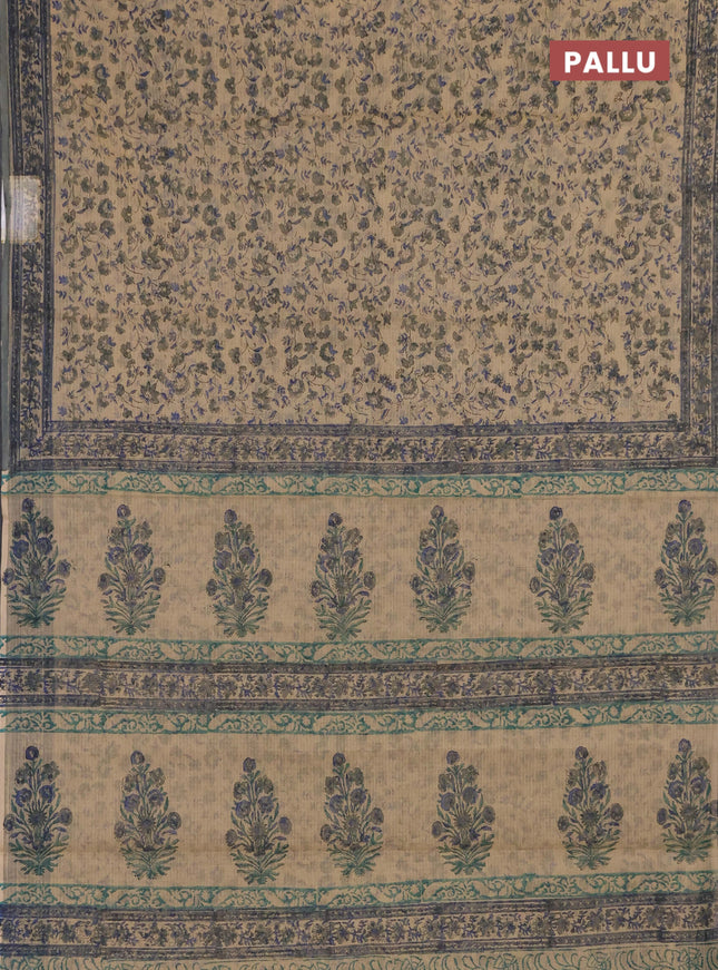 Kota doria saree sandal and grey with allover prints and printed border