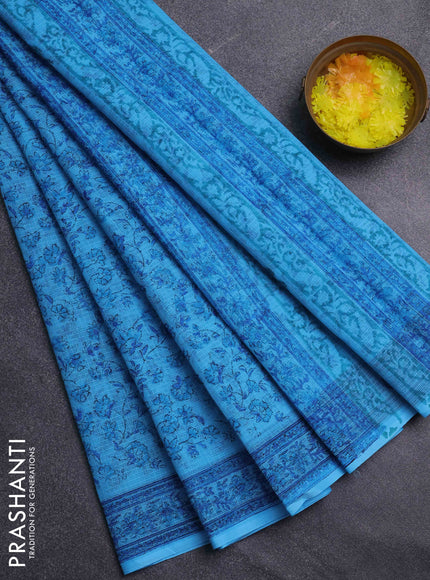 Kota doria saree blue with allover prints and printed border