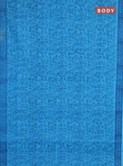 Kota doria saree blue with allover prints and printed border