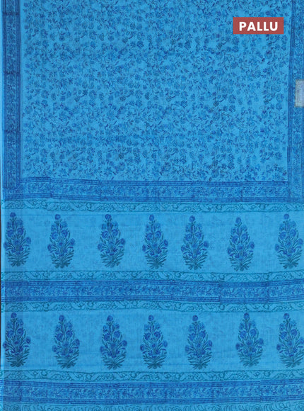 Kota doria saree blue with allover prints and printed border