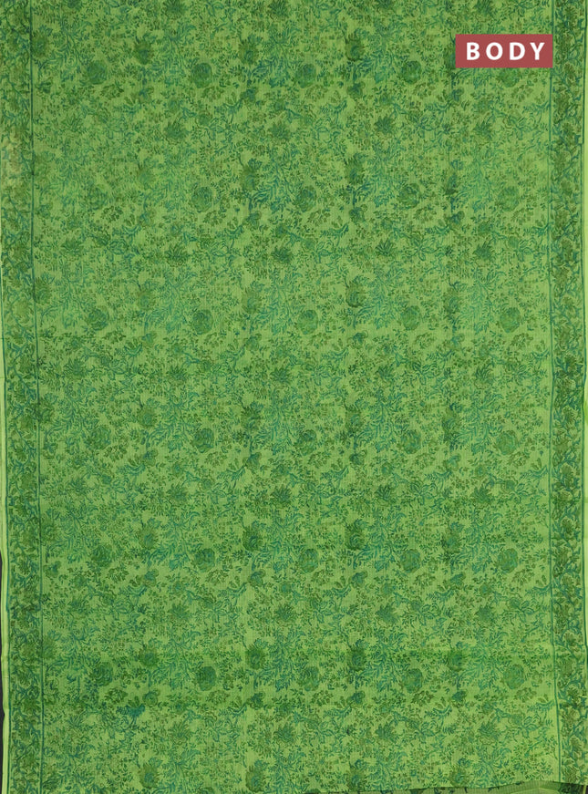Kota doria saree light green with allover prints and printed border
