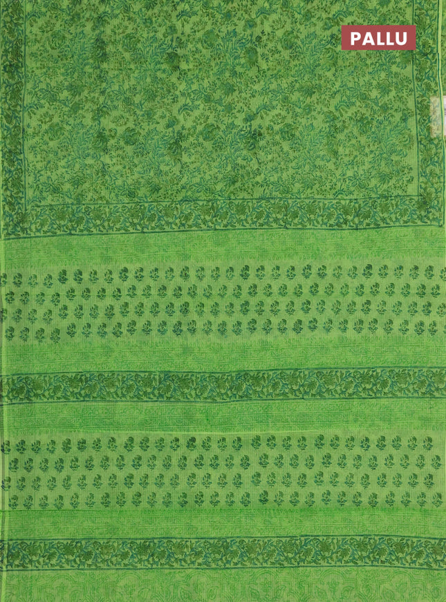 Kota doria saree light green with allover prints and printed border