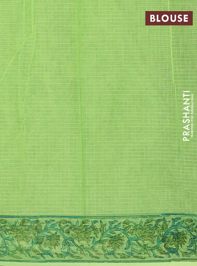 Kota doria saree light green with allover prints and printed border