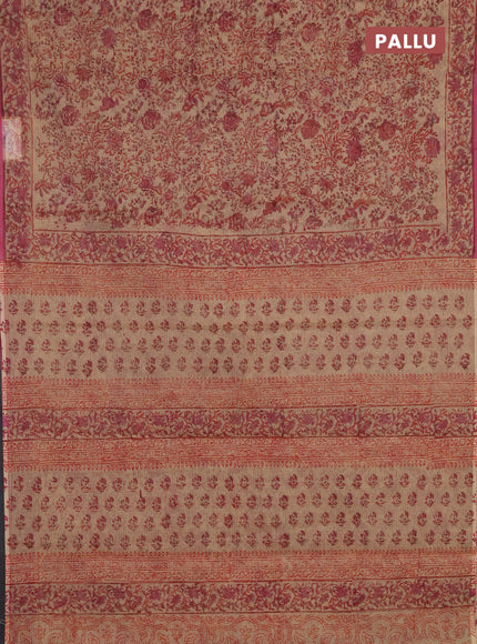 Kota doria saree sandal and mauve pink with allover prints and printed border