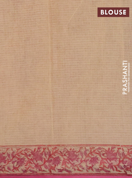 Kota doria saree sandal and mauve pink with allover prints and printed border
