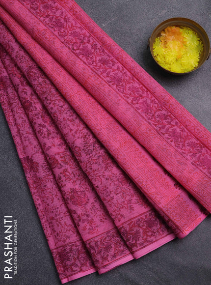 Kota doria saree pink with allover prints and printed border