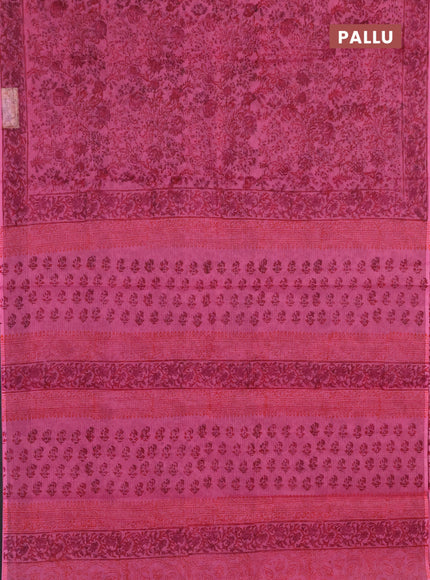Kota doria saree pink with allover prints and printed border