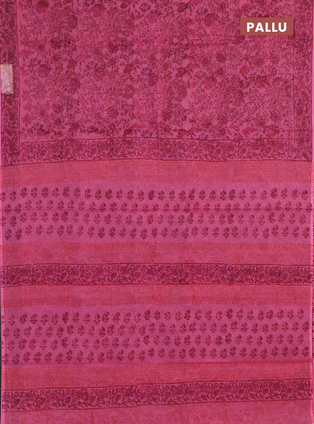 Kota doria saree pink with allover prints and printed border