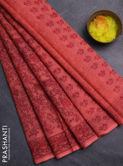 Kota doria saree peach shade with allover prints and printed border