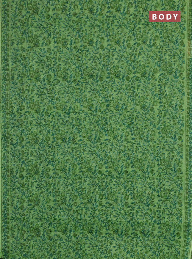 Kota doria saree light green with allover prints and printed border