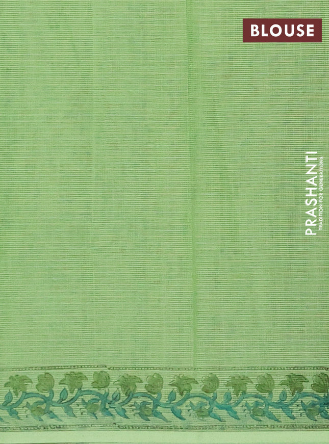 Kota doria saree light green with allover prints and printed border