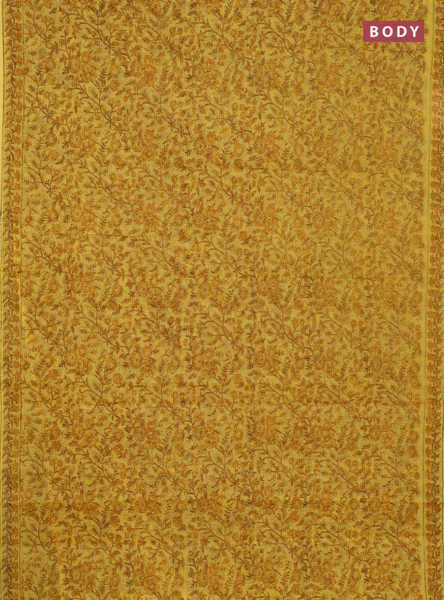 Kota doria saree yellow with allover prints and printed border