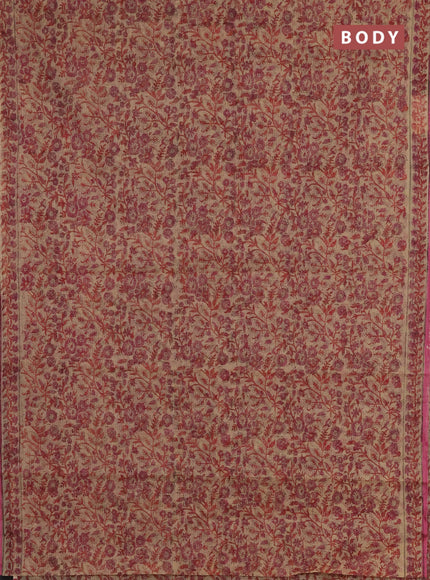 Kota doria saree sandal and mauve pink with allover prints and printed border