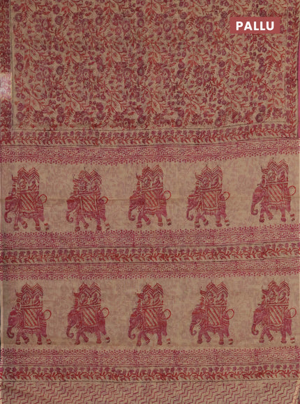 Kota doria saree sandal and mauve pink with allover prints and printed border