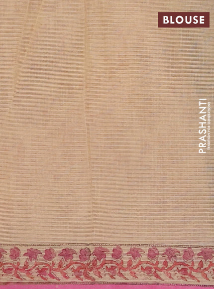 Kota doria saree sandal and mauve pink with allover prints and printed border