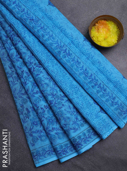 Kota doria saree blue with allover prints and printed border