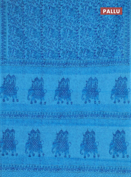 Kota doria saree blue with allover prints and printed border