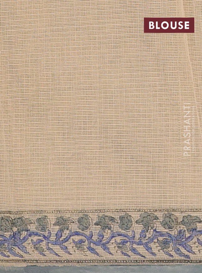 Kota doria saree sandal and grey with allover prints and printed border