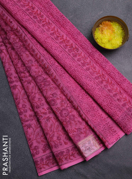 Kota doria saree pink with allover prints and printed border