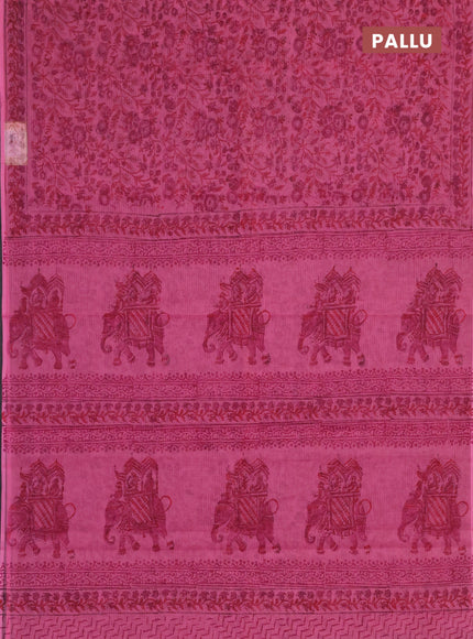Kota doria saree pink with allover prints and printed border