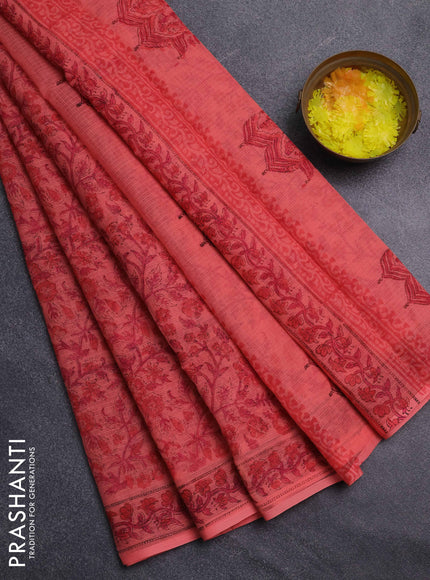 Kota doria saree peach shade with allover prints and printed border
