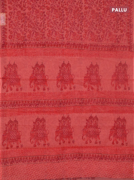 Kota doria saree peach shade with allover prints and printed border