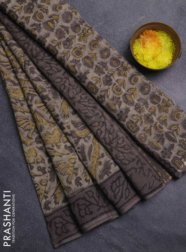 Kota doria saree grey with allover prints and printed border