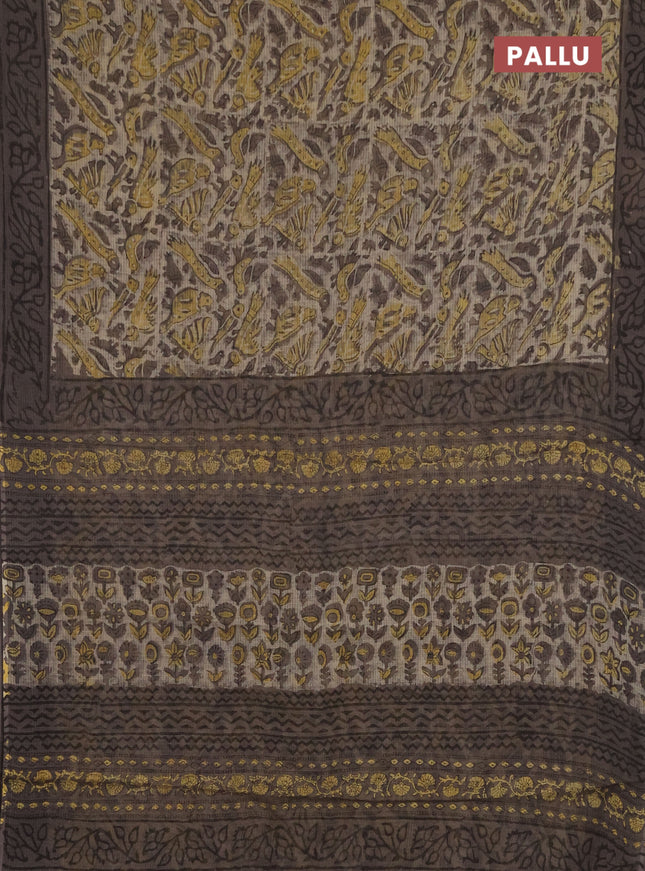 Kota doria saree grey with allover prints and printed border