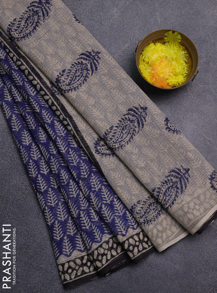 Kota doria saree blue and black with allover butta prints and printed border