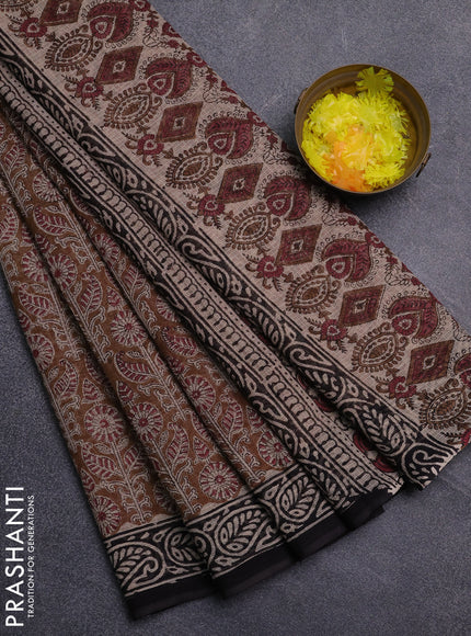 Kota doria saree mustard yellow and black with allover prints and printed border