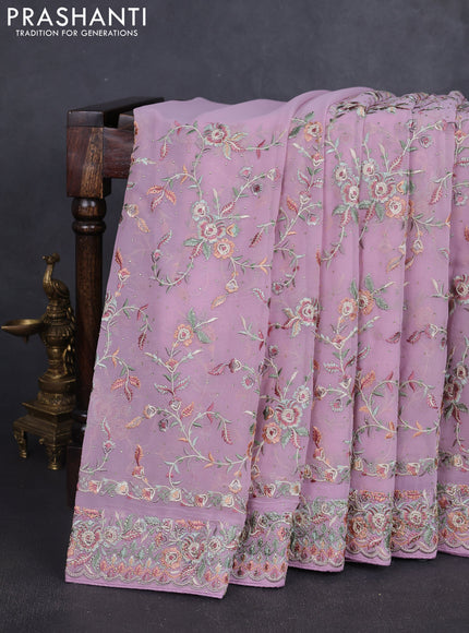 Georgette saree pastel pink with allover embroidery stone work and embroidery stone work border