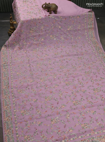 Georgette saree pastel pink with allover embroidery stone work and embroidery stone work border